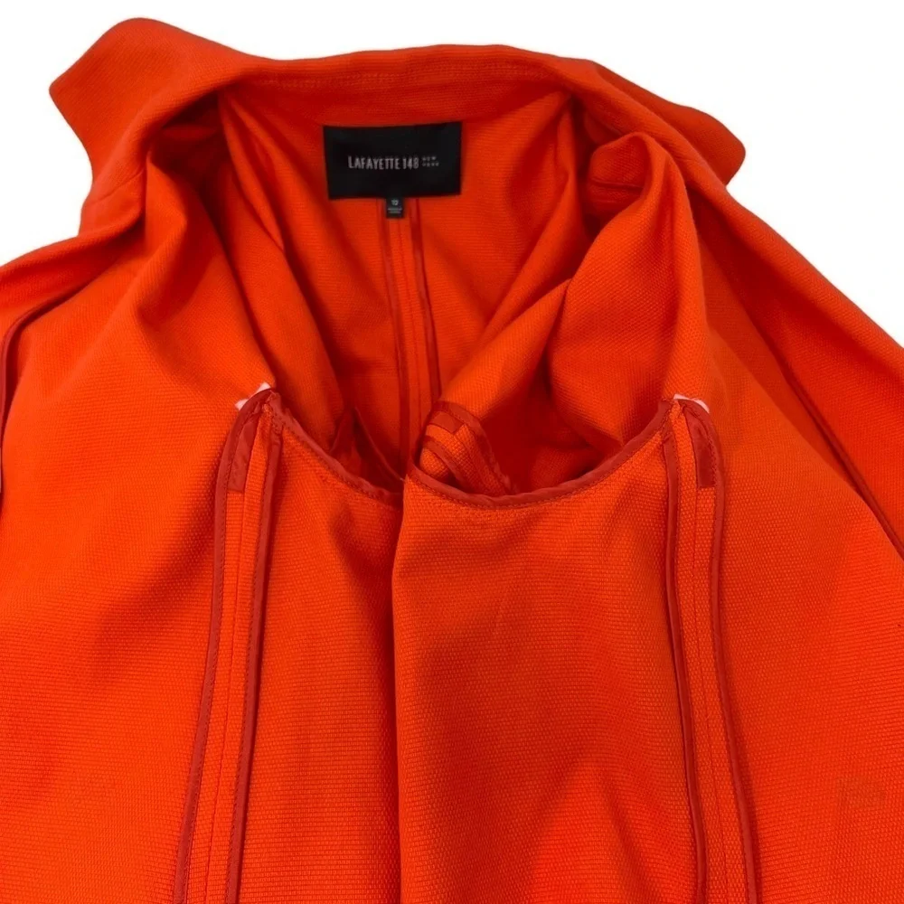 Lafayette 148 Orange 3/4 Sleeve Blazer Jacket Sz 12 Hook Closure Cotton Tailored